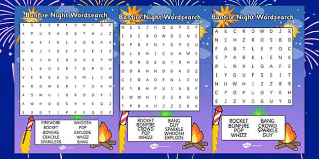 Bonfire Night Word Search - Bonfire Night, Festivals