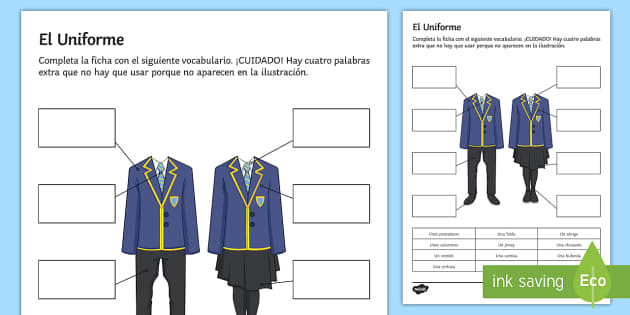 School Uniform Worksheet / Worksheet Spanish - Twinkl