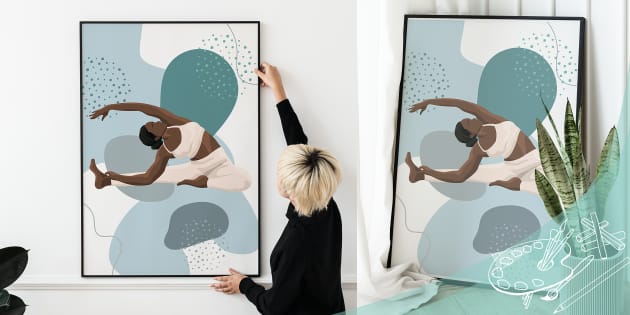 Yoga Pose Abstract Ocean Colours Wellbeing Poster - Twinkl