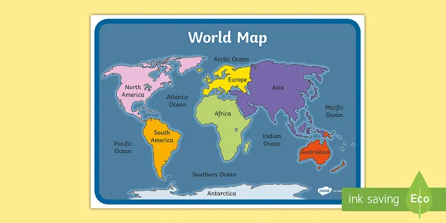 World Map Of Continents Countries And Regions Printable
