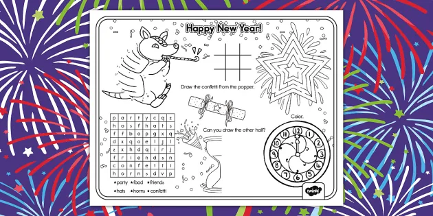 Happy New Year 2024 Colouring Placemat