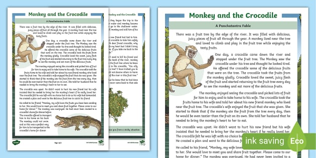 The Monkey and The Crocodile Story in English PDF