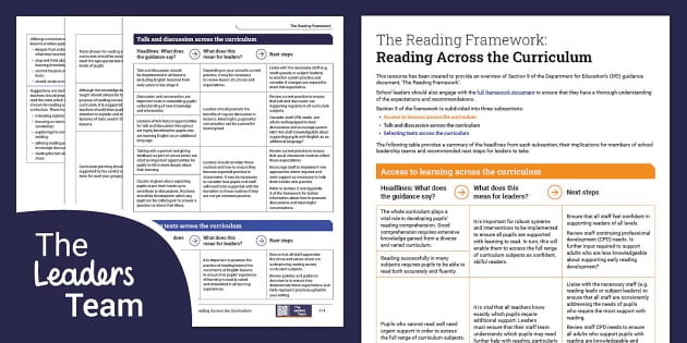 The Reading Framework: Reading Across the Curriculum