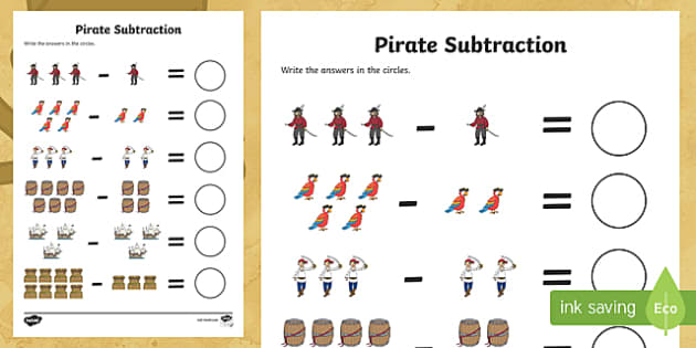 grade k5 1 math worksheets /  Pirate Sheet Activity Worksheet  Pirate Subtraction