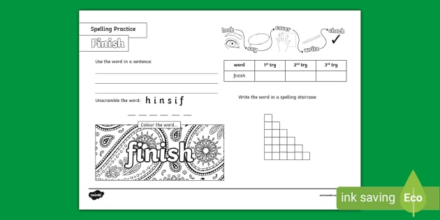 Finish Spelling Practice Worksheet (teacher made) - Twinkl