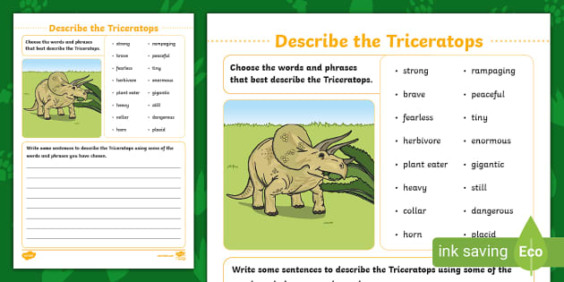 Describe the Triceratops Worksheet (teacher made) - Twinkl