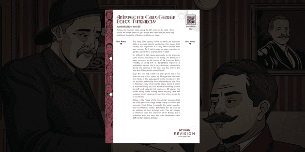An Inspector Calls Gender Roles Patriarchy Annotation Sheet