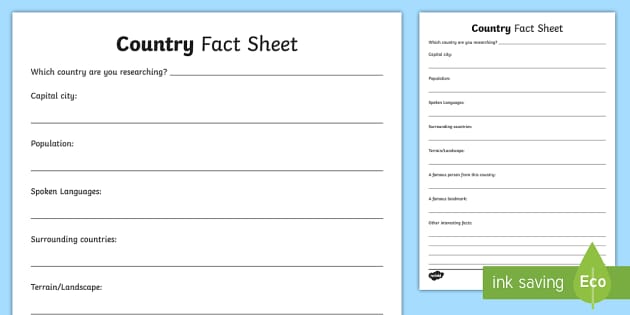 Country Fact File Template - Primary Resources - Twinkl