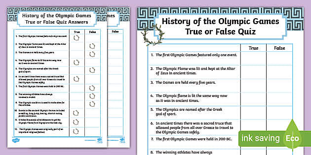 History Of The Olympic Games True Or False Pop Quiz