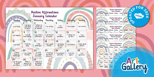 Positive Affirmations Monthly Calendar Muted Rainbow Pack Positive Affirmations Monthly Calendar Muted Rainbow Pack