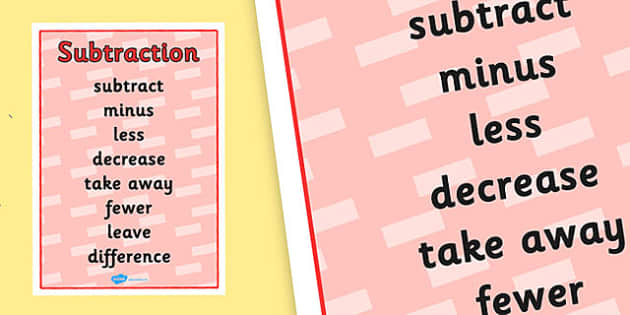 Words That Mean Subtraction In Word Problems