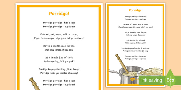 Porridge Poem - Scots Language Resources (teacher made)