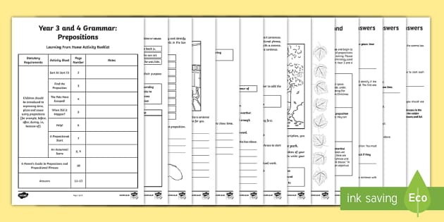 years 3 and 4 grammar prepositions learning from home activity booklet
