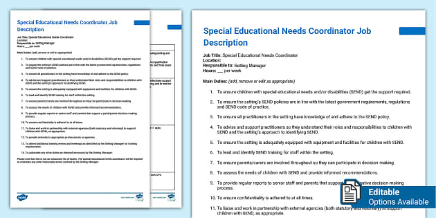 Special Educational Needs Coordinator Job Description and Person ...