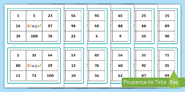 Bingo matemático para 3 ano