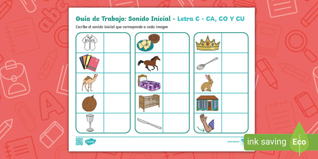 Guía De Trabajo: Sonido Inicial - Letra C (fuerte) - Twinkl