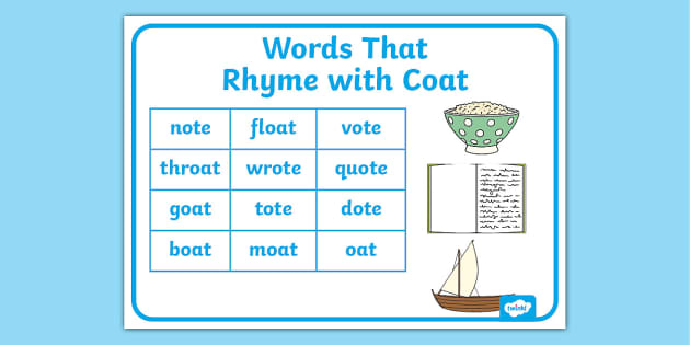 Rhyming Words with Coat Word Mat (teacher made) - Twinkl