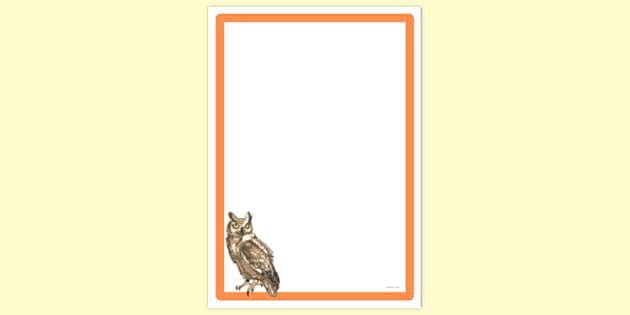Simple Blank Horned Owl Page Border | Page Borders | Twinkl