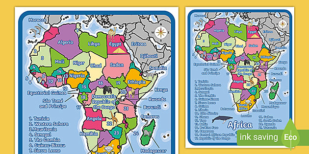 Africa Map With Words and Pictures (teacher made) - Twinkl