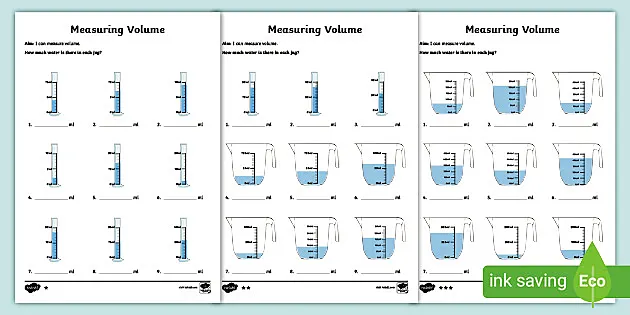 year 2 measuring capacity volume differentiated worksheets