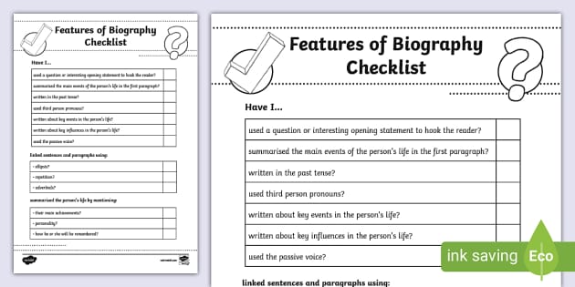 checklist for biography writing