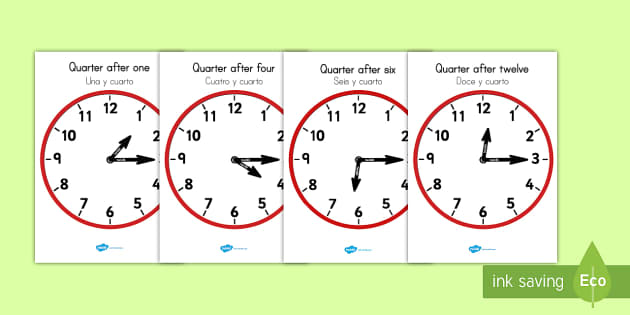 Analogue Clocks Quarter After English Spanish teacher made