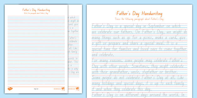 Father's Day Handwriting Worksheet - English (teacher made)