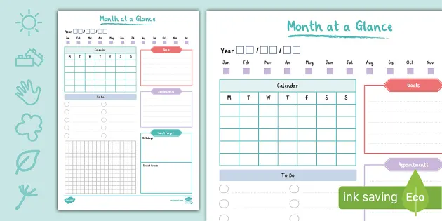 Month At A Glance Planner Template ELC (Teacher-Made)
