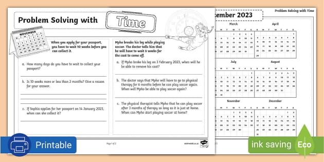 problem solving calendar worksheets