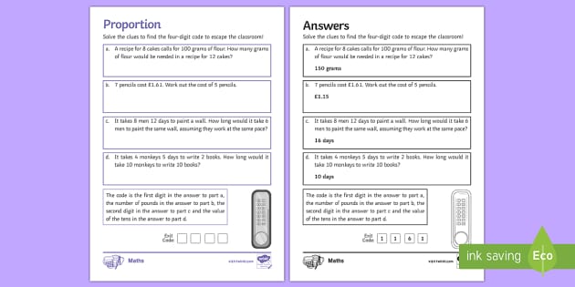 Escape the Room: Proportion Exit Ticket (teacher made)