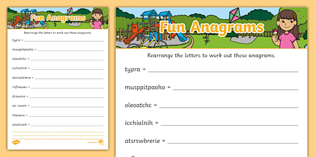 Fun Anagrams with Answers Activity Sheet (teacher made)