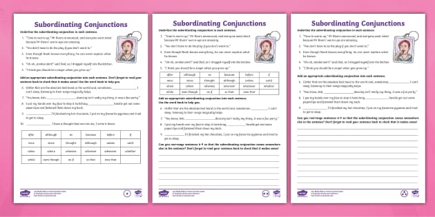 Subordinating Conjunctions Ks2 Worksheet Tes