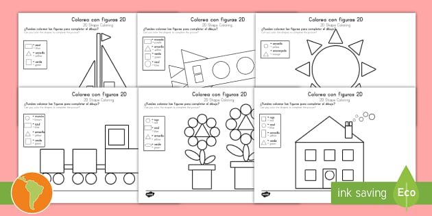 Color by 2D Shapes English/Spanish - Colour by 2D Shapes