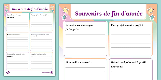 Feuille de travail : Souvenirs de fin d'année - Twinkl