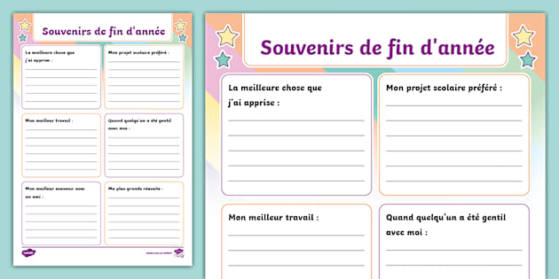 Feuille De Travail Souvenirs De Fin D ann e