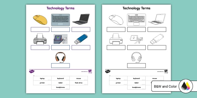 Technology Terms Cut and Paste Activity Worksheet for K-2nd Grade