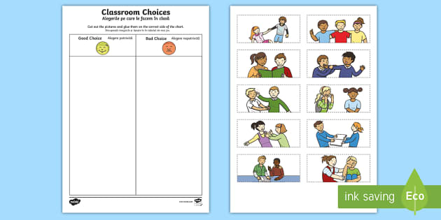 Classroom Choices Cutting Skills Worksheet / Worksheet English/Romanian