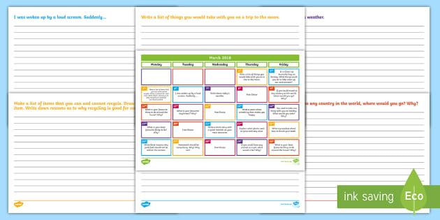 March Writing Prompts Display Calendar (teacher made)