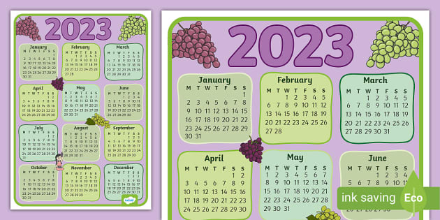 FREE! - Grapes Themed 2023 Wall Calendar (teacher made)