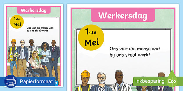 Suid-Afrika Werkersdag 1ste Mei Vertoonplakkaat - Twinkl