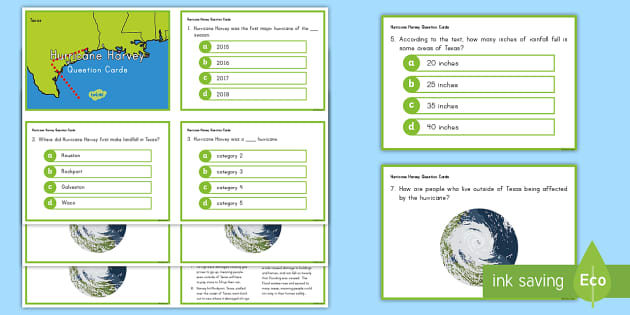 Hurricane Harvey Comprehension Question Cards (teacher Made)