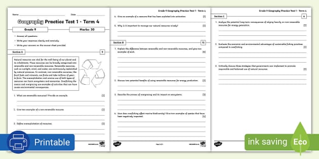 Grade 9 Geography Practice Test 1 - Term 4 - Twinkl