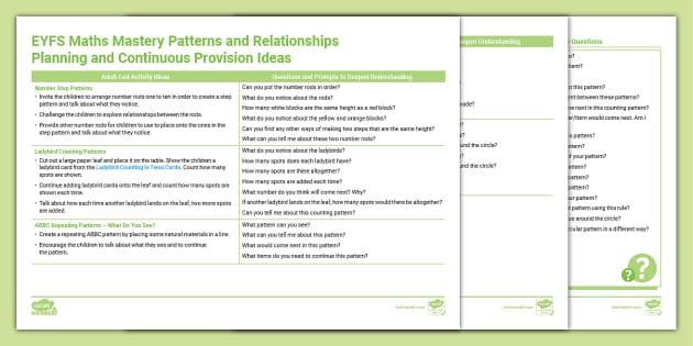 EYFS Maths Mastery Patterns and Relationships Planning Ideas