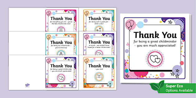 Childminder Thank You Cards Pack (teacher made) - Twinkl