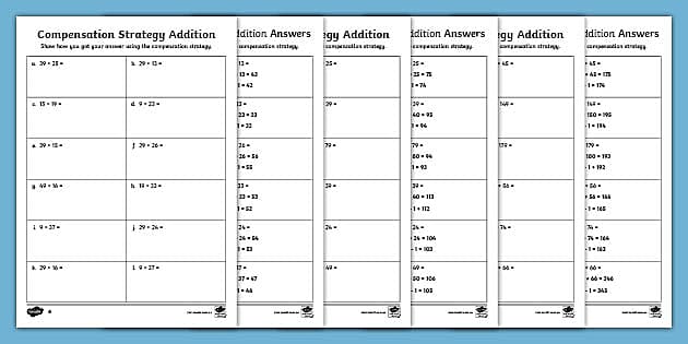 compensation strategy addition questions worksheet teaching