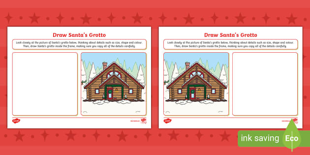 Draw Santa's Grotto Worksheet (teacher made) - Twinkl