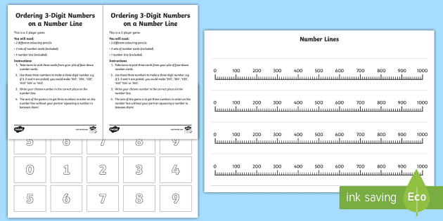 ordering 3 digit numbers on a number line to 1000 activity