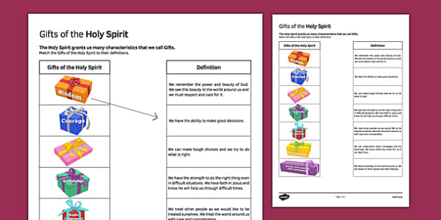 Gifts Of The Holy Spirit Matching Worksheet
