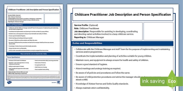 Editable Childcare Practitioner Job Description - Twinkl