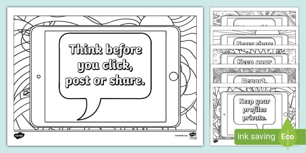 Staying Safe Online Mindfulness Colouring Sheets - KS2 - Twinkl